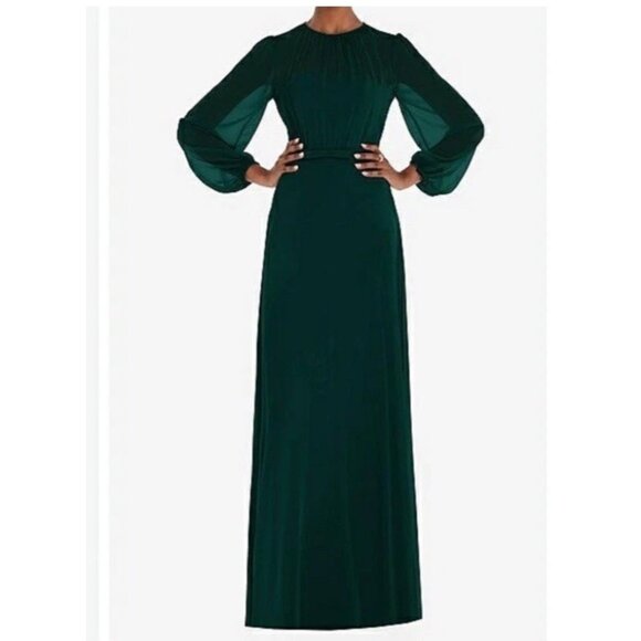 New Dessy Collection Size 8 Green Strapless Chiffon Blouson Maxi Dress Gown 3098 - Picture 2 of 10